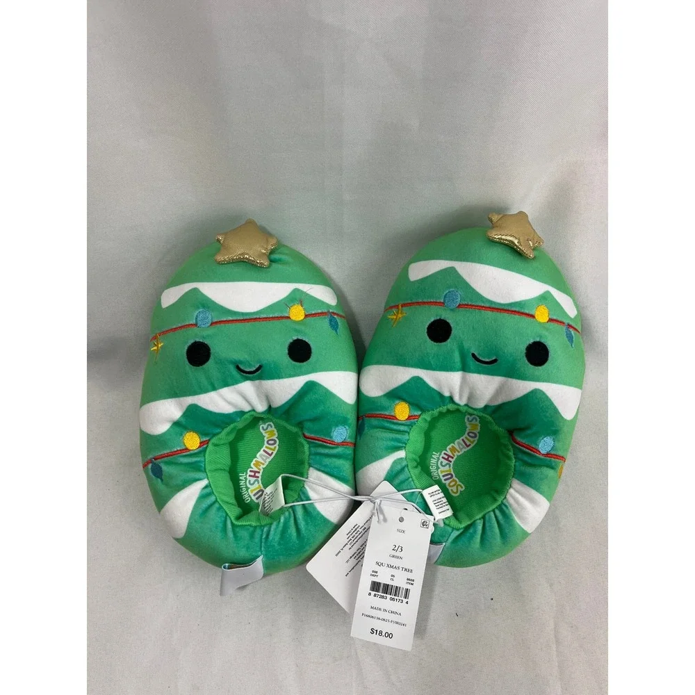 Squishmallows Christmas Tree Plush Slippers Kids Size 2/3 Green Holiday New